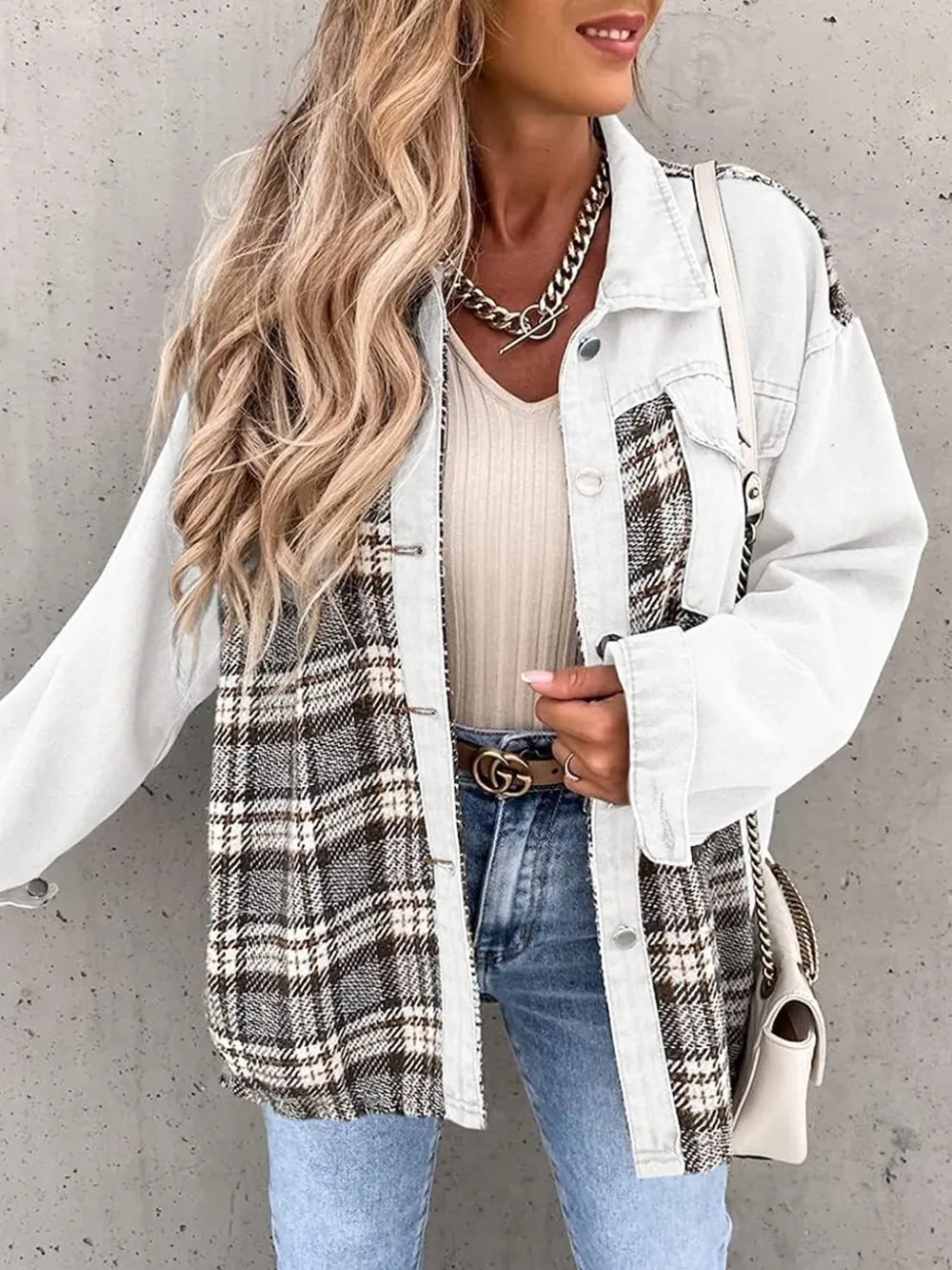Plaid Button Up Dropped Shoulder Jacket, image 16
