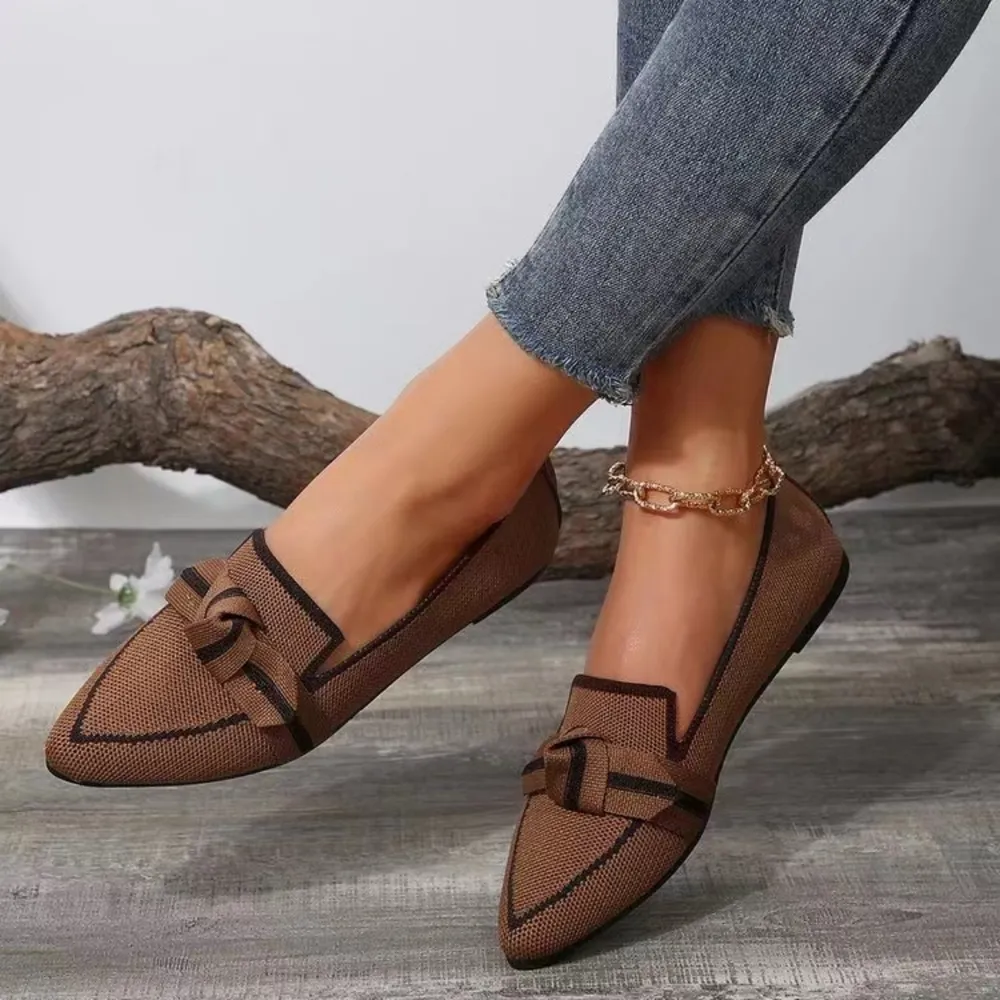 Bow Contrast Trim Point Toe Loafers, image 8