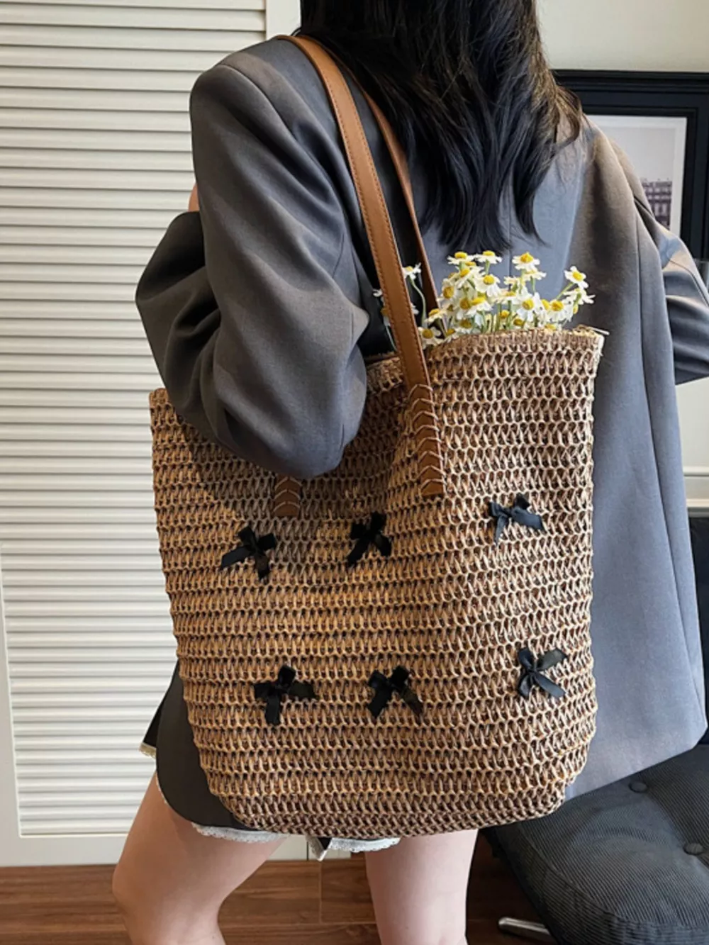 Woven Straw Bow Handbag, image 2