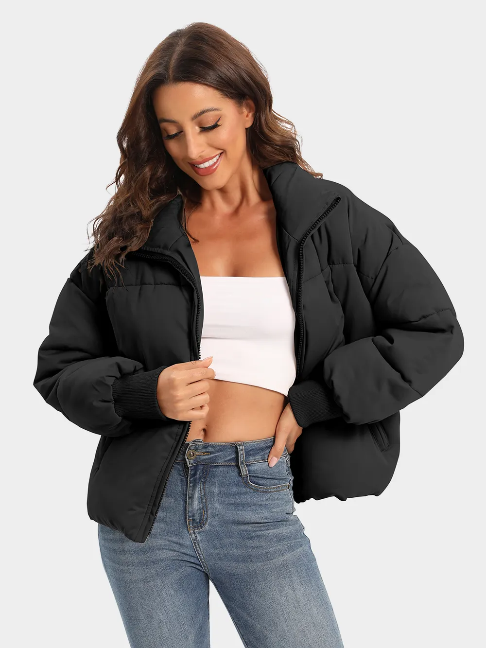 Zip Up Turtleneck Long Sleeve Puffer Jacket, image 9
