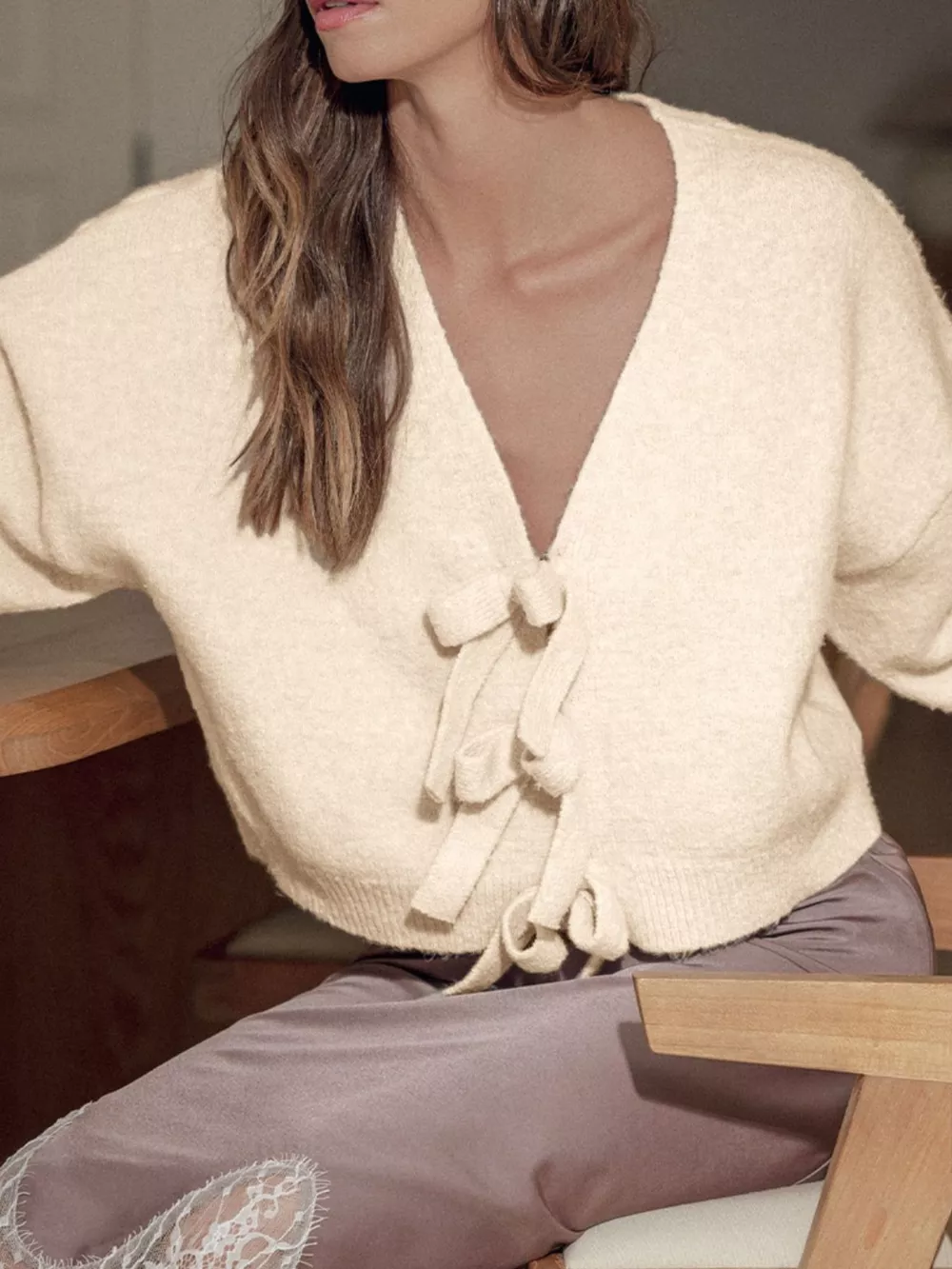 Bow Front Long Sleeve Cardigan