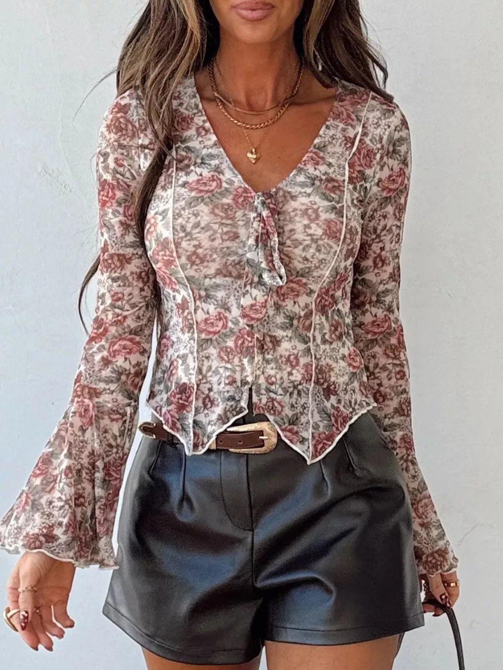 Floral Print Flounce Sleeve Blouse, image 3