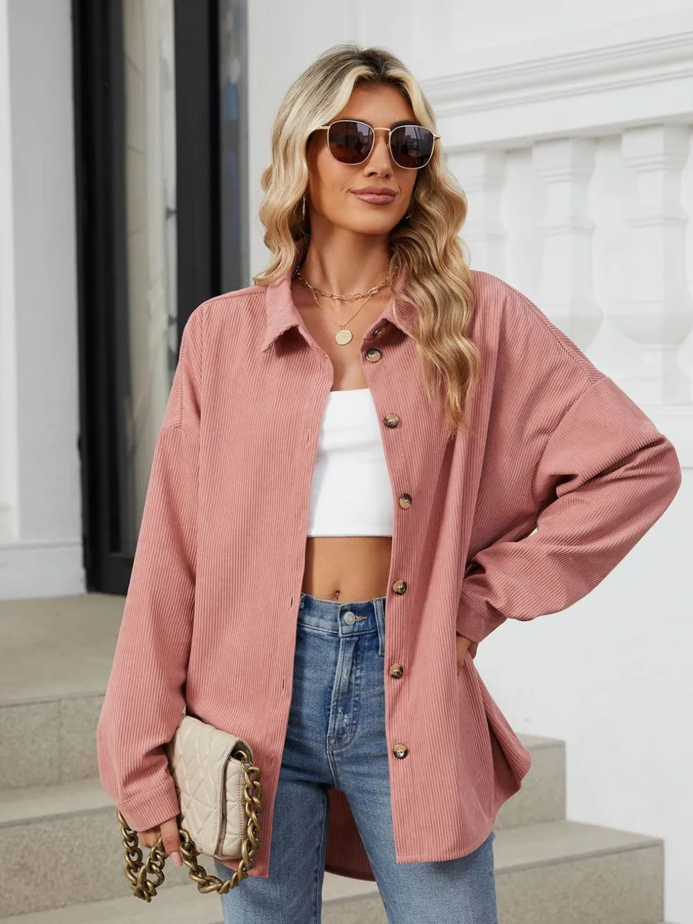 Collared Neck Long Sleeve Dropped Shoulder Shirt, image 14
