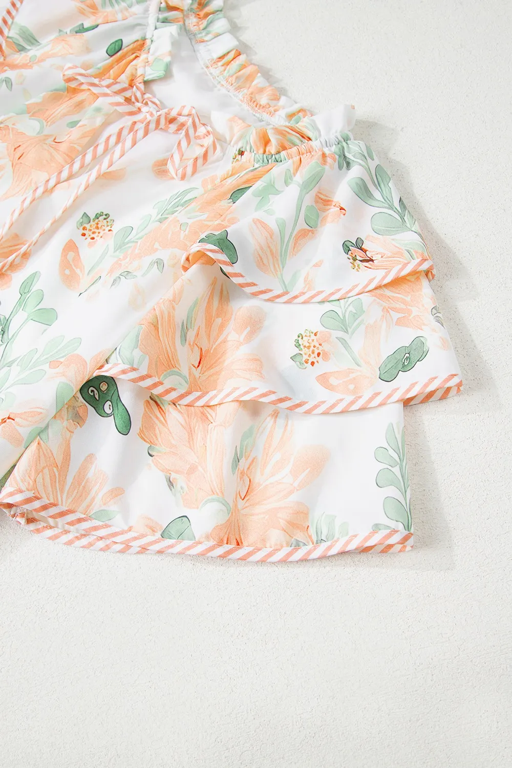 Floral Tie Neck Layered Short Sleeve Dress, image 6