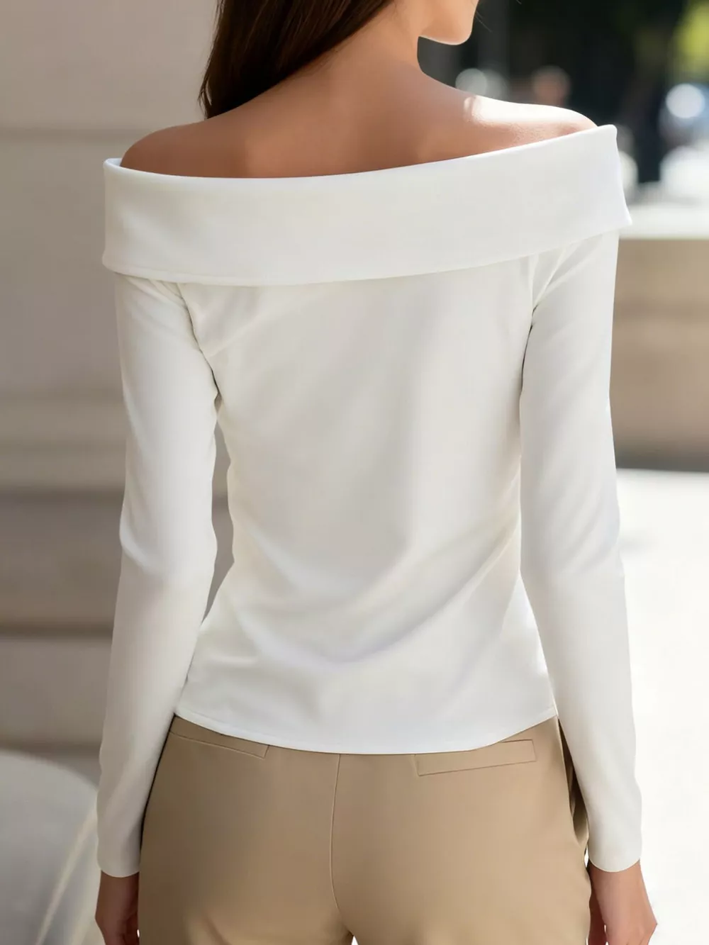 Off-Shoulder Button Decor Blouse, image 2