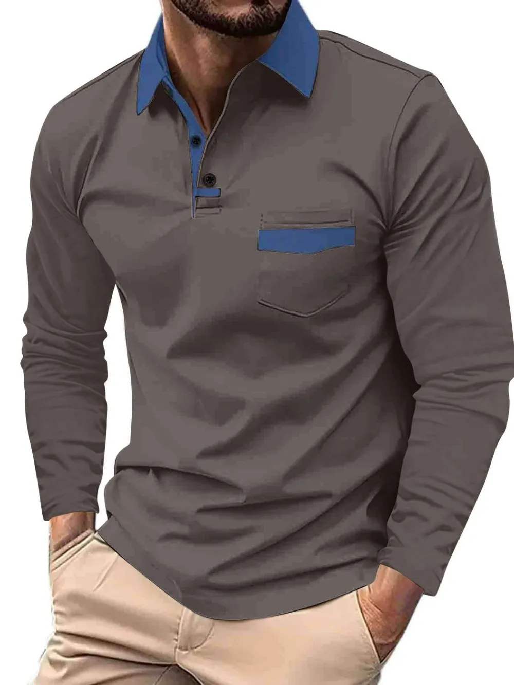 Men's Full Size Collared Neck Long Sleeve Polo Plus Size, image 5