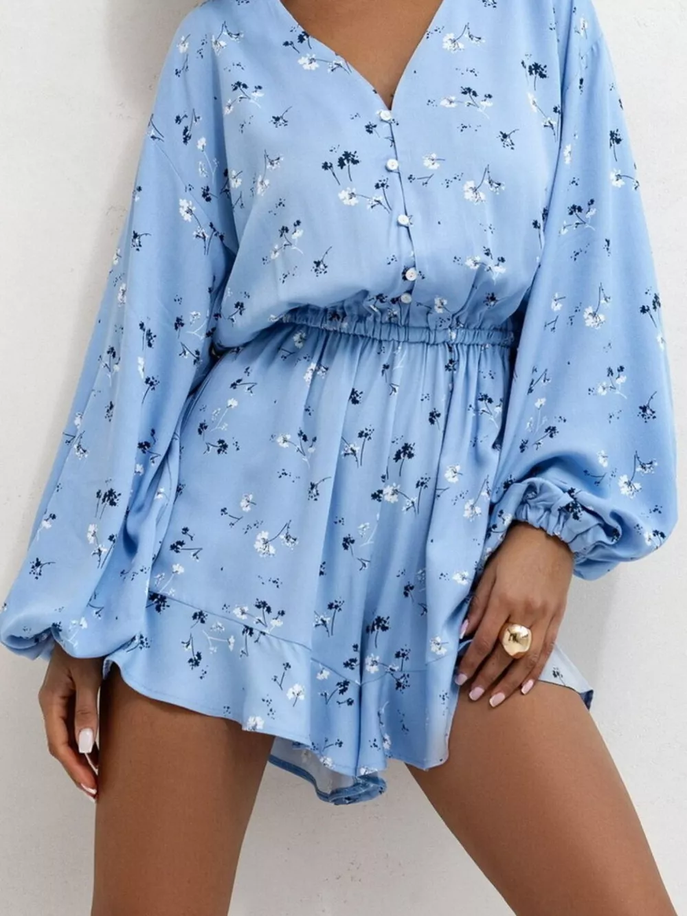 Floral Print V-Neck Romper, image 3