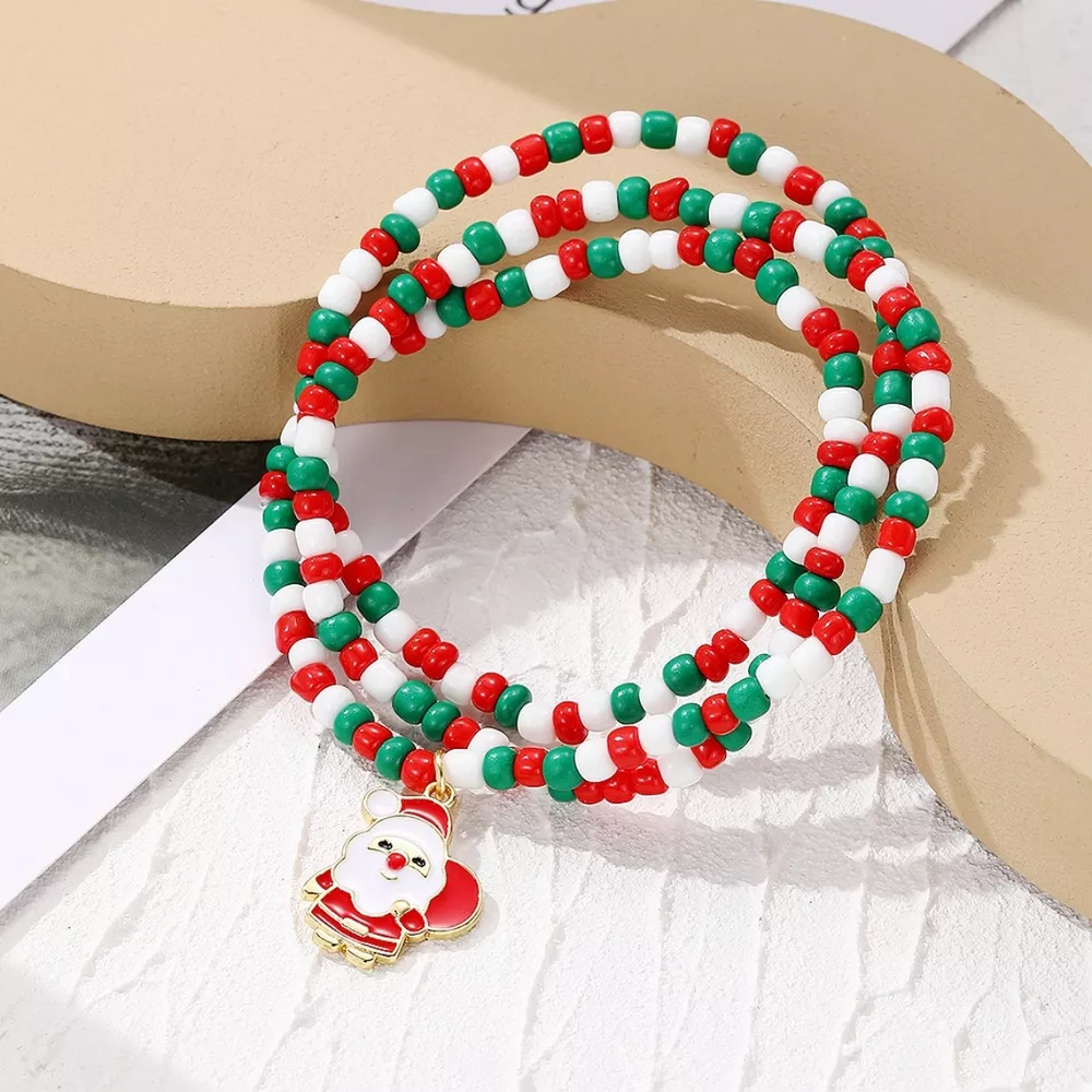 Christmas Beaded Necklace with Santa Charm, image 2