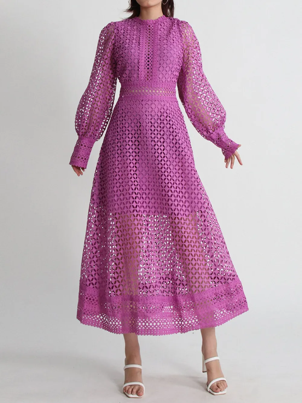 Lace Long Sleeve Midi Dress