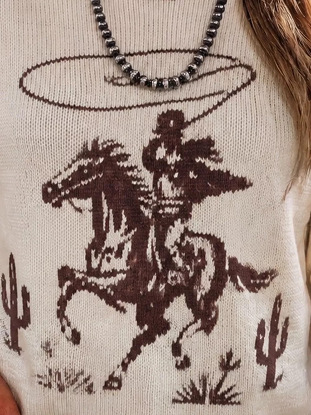 Western Cowboy Graphic Round Neck Sweater, image 3