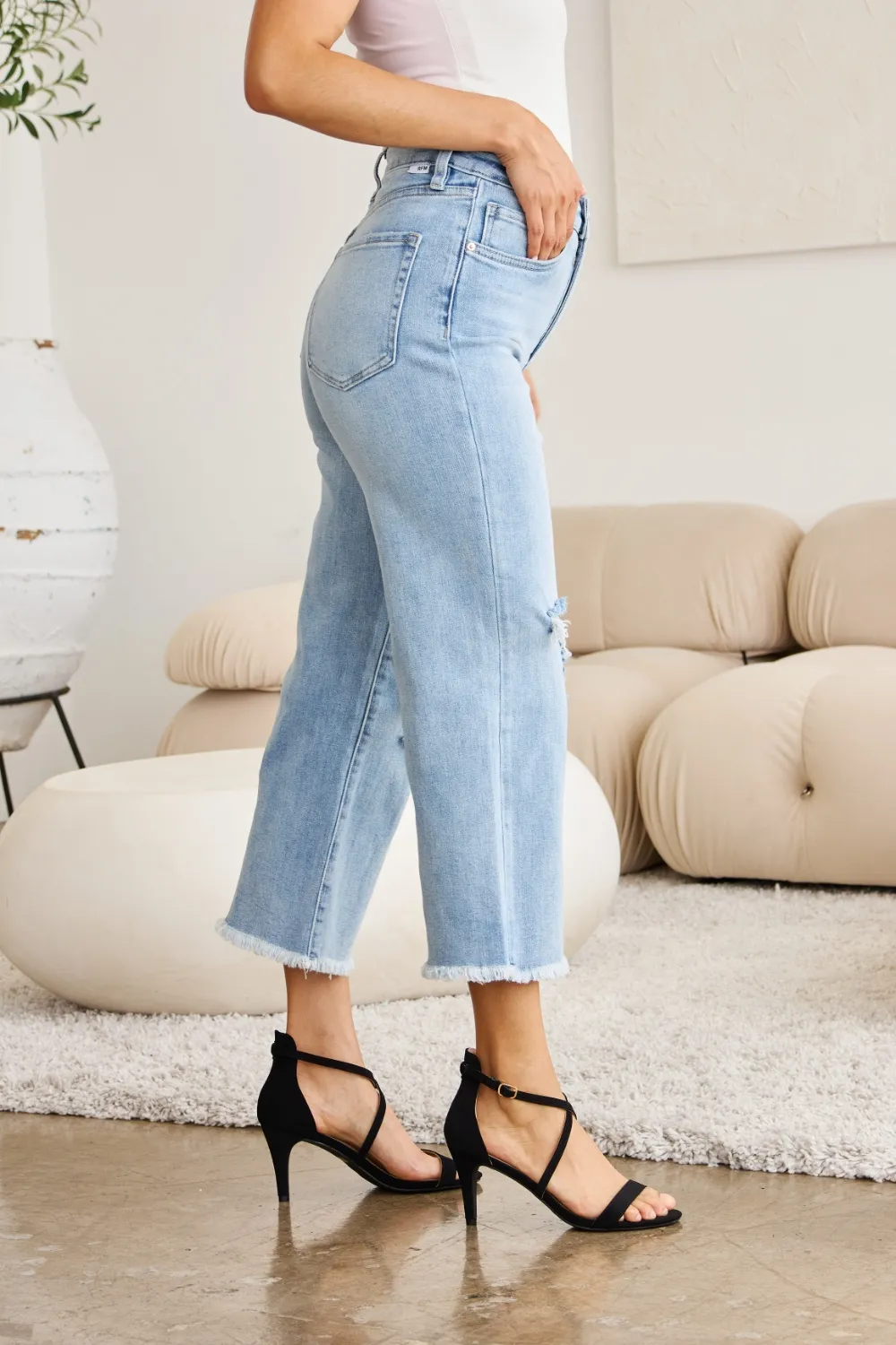 Full Size Tummy Control High Waist Raw Hem Distressed Jeans, image 6