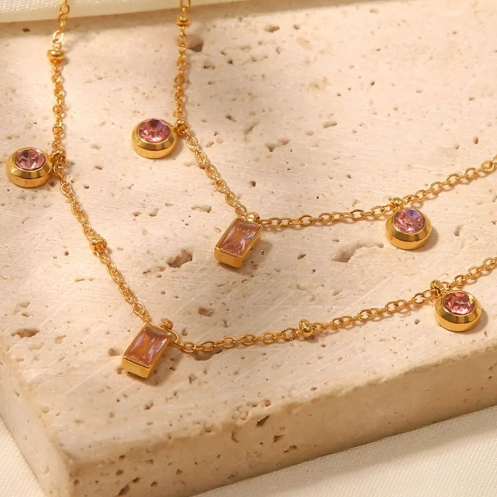 18K Gold-Plated Rhinestone Geometric Adjustable Necklace, image 2