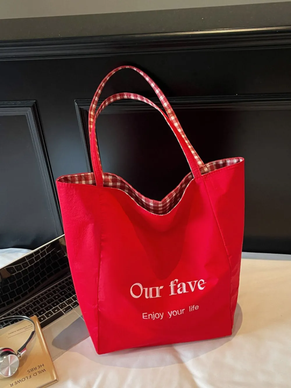 Plaid Pattern Tote Bag, image 6