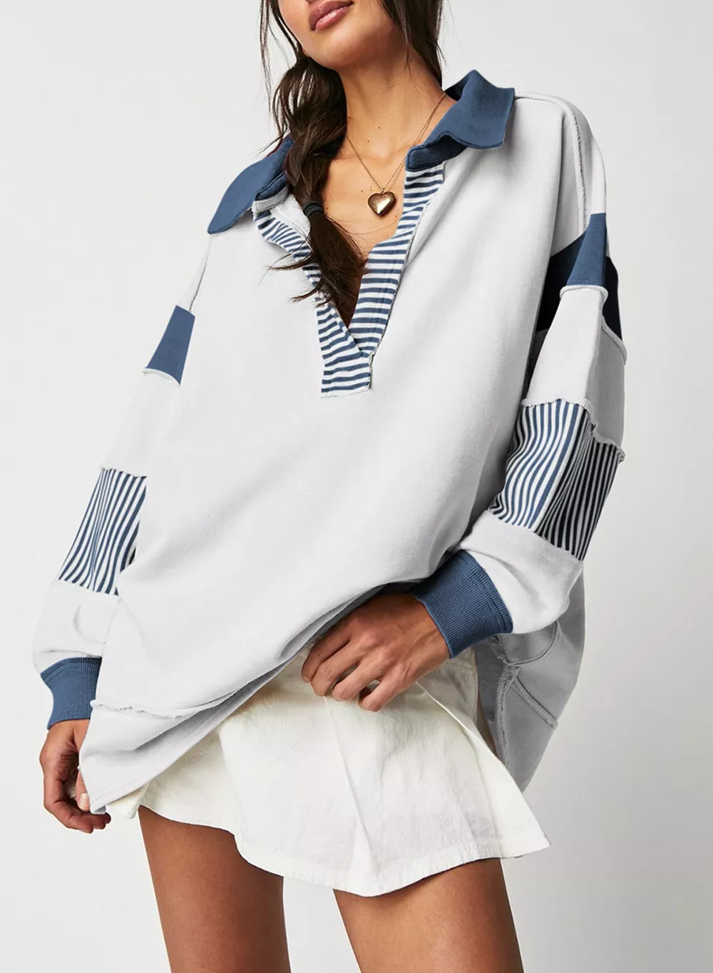 Color Block Striped Johnny Collar Sweatshirt, image 7