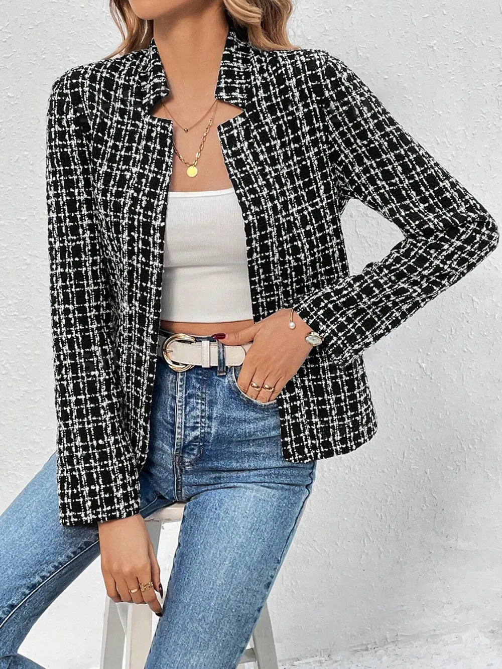 Plaid Open Front Long Sleeve Jacket, image 6