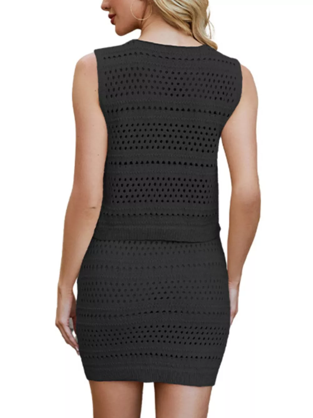 Crochet Knit Tie-Front Tank and Mini Skirt Set, image 6
