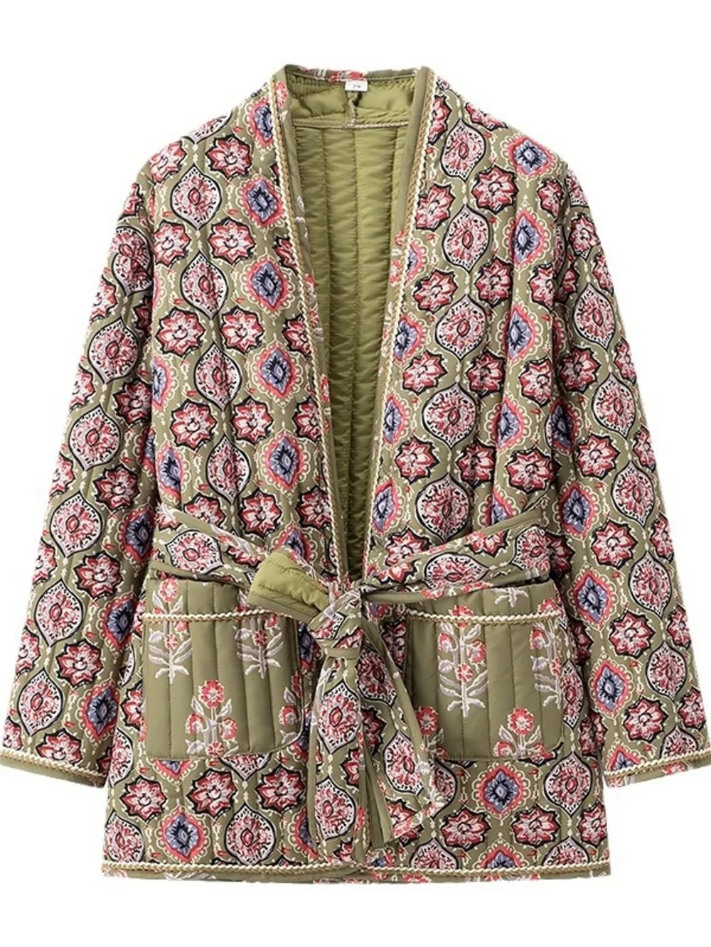 Belted Open Front Floral Winter Coat, image 6