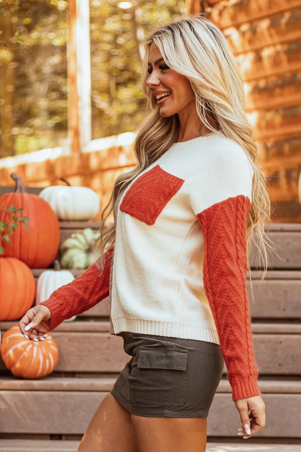 Color Block Round Neck Long Sleeve Sweater, image 4