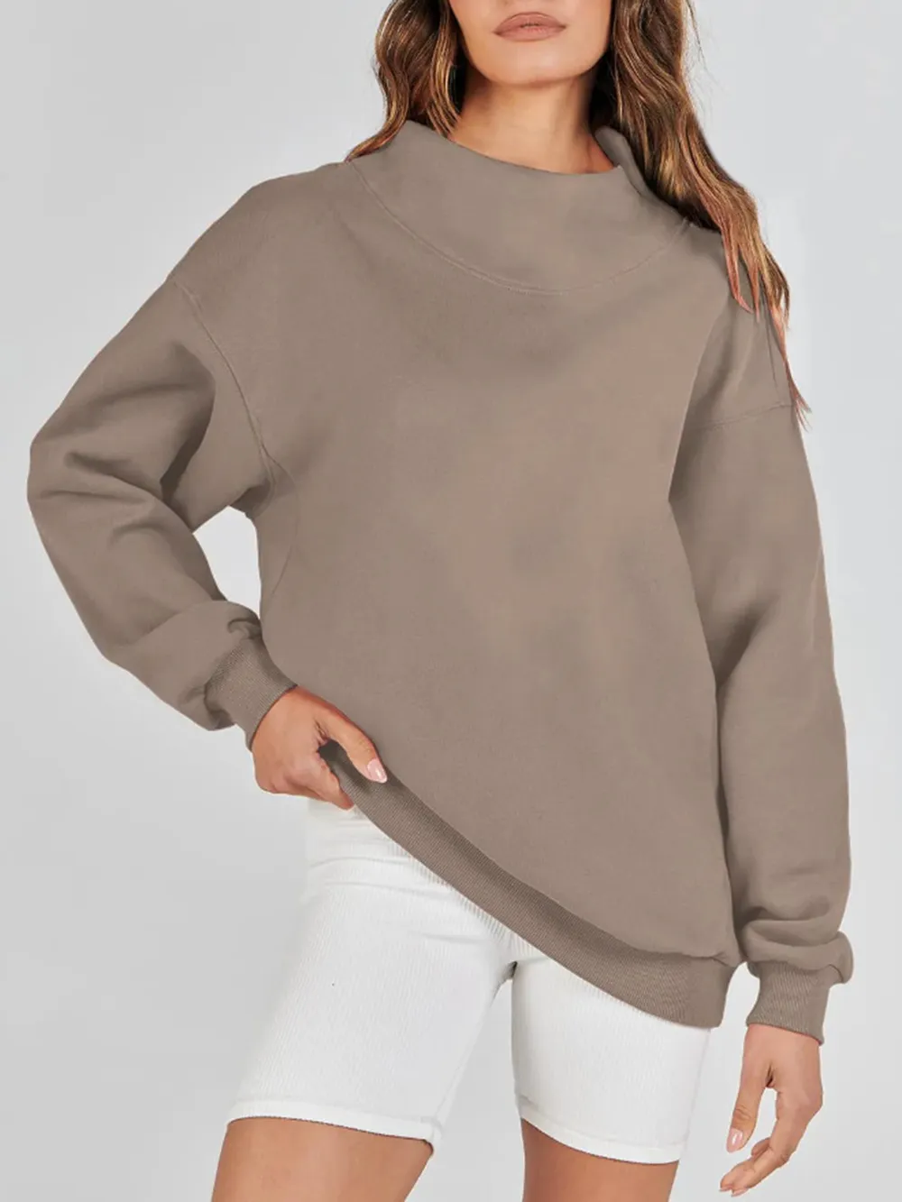 Mock Neck Drop Shoulder Long Sleeve Sweatshirt, image 9