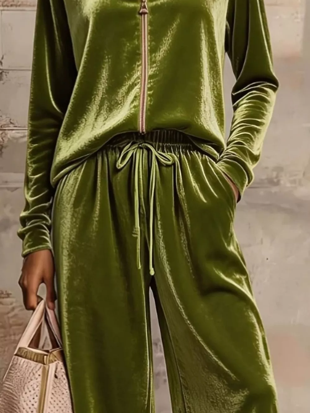 Velvet Zip-Up Top and Pants Set, image 4