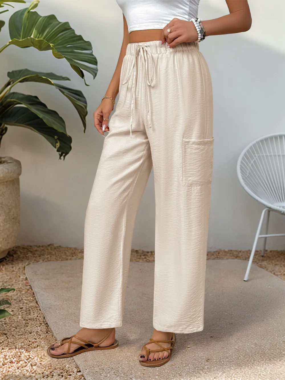 Drawstring Wide Leg Pants, image 5
