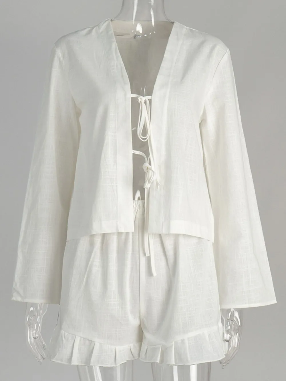 Tie Front Long Sleeve Top and Shorts Set, image 9