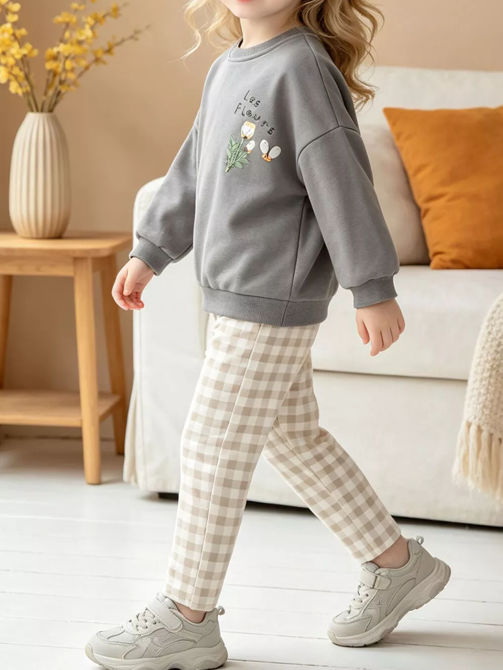 Children's Long Sleeve Sweatshirt and Plaid Pants Two-Piece Set