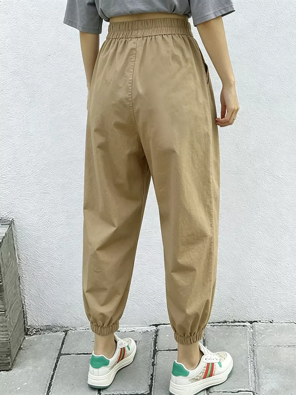 Loose Fit Elastic Waist Harem Pants, image 7
