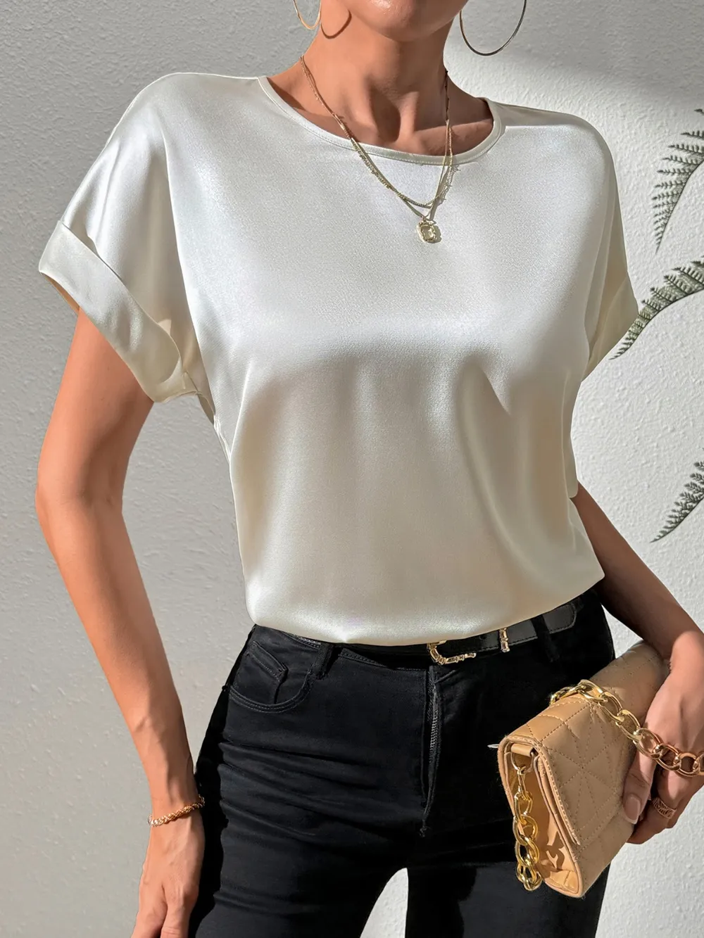 Round Neck Short Sleeve Blouse, image 5