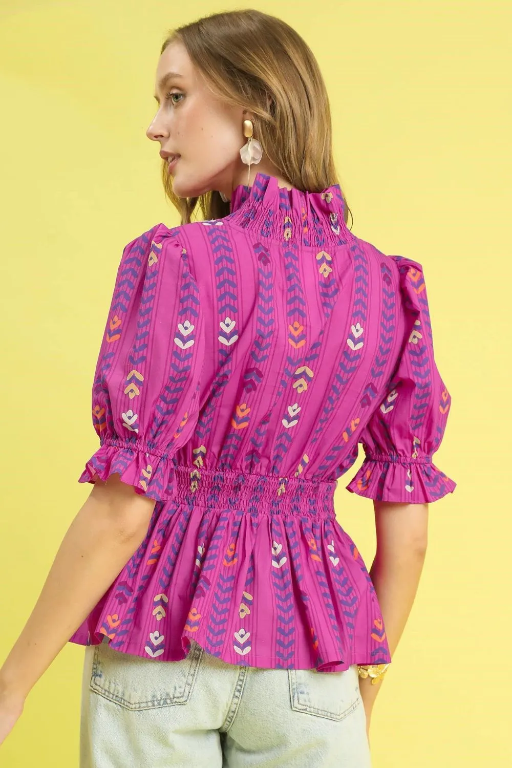 Printed Half Sleeve Peplum Blouse, image 3