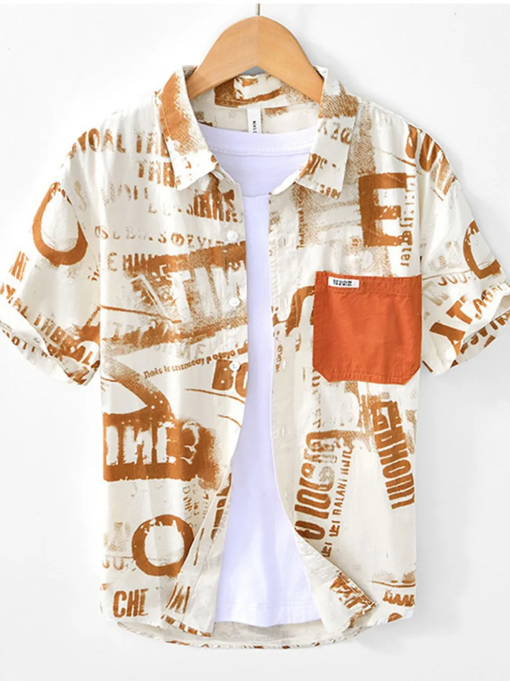 Men's Printed Button Up Short Sleeve Shirt, image 2