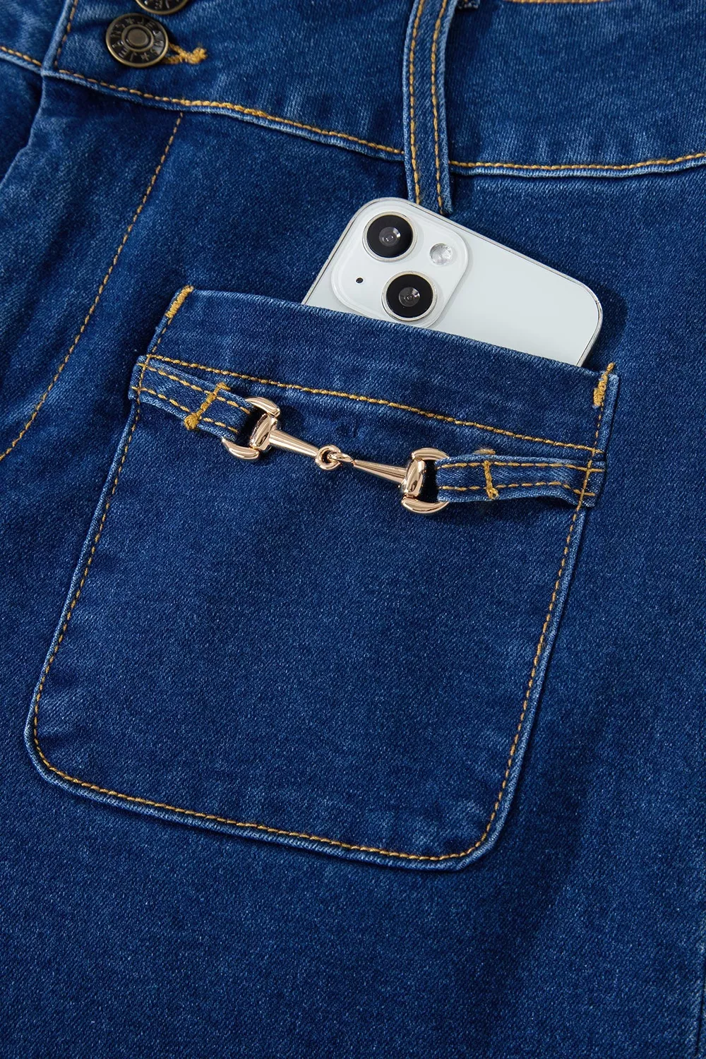 Hardware Decor Patched Pockets Wide Leg Jeans, image 7