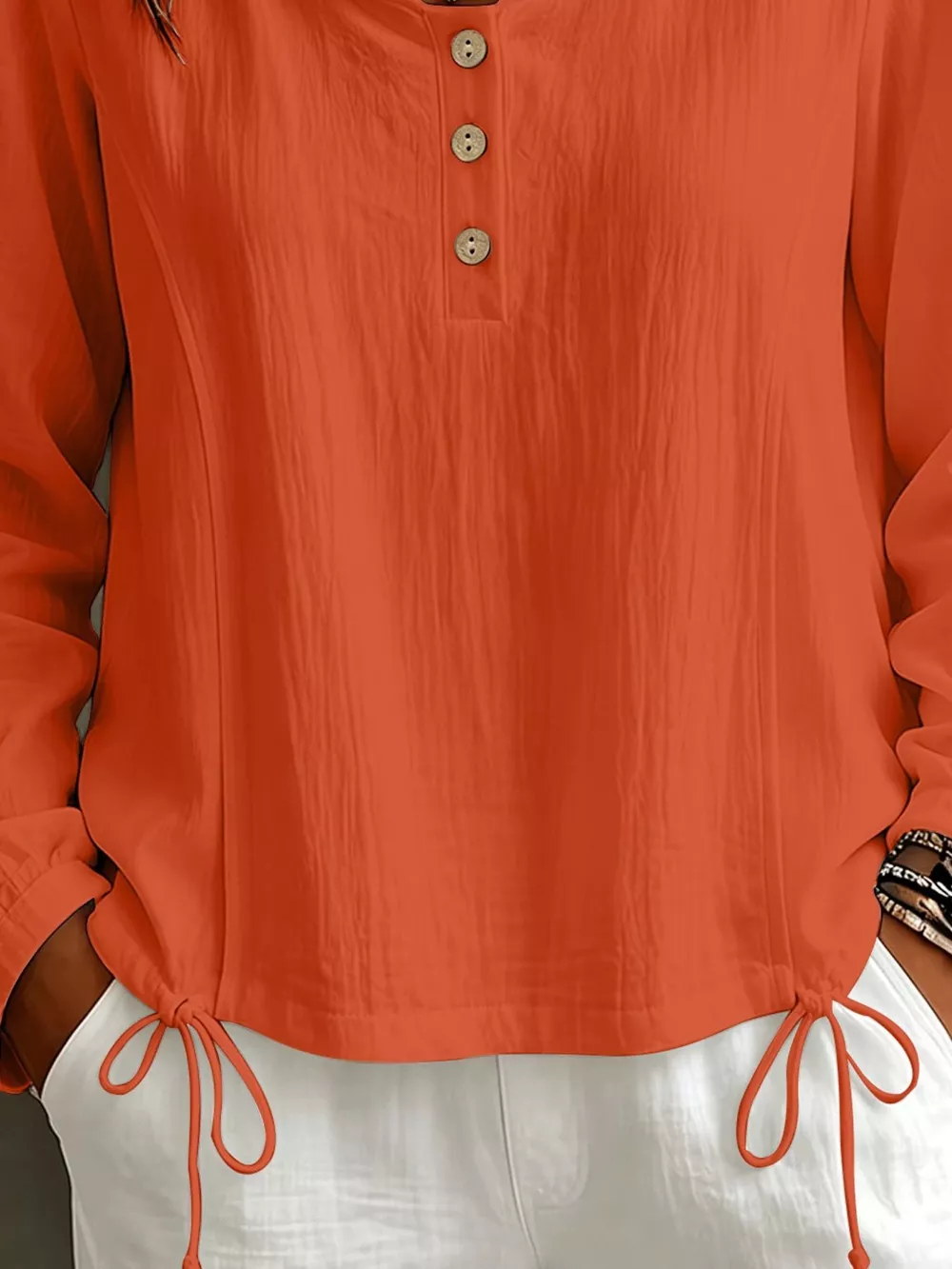 Button Detail Long Sleeve Hooded Blouse, image 9