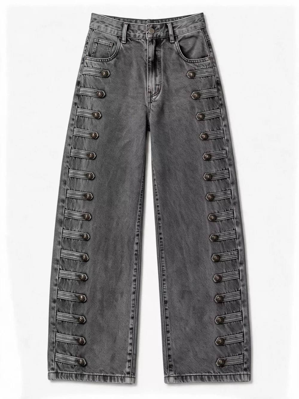 Decorative Button Wide Leg Jeans, image 35