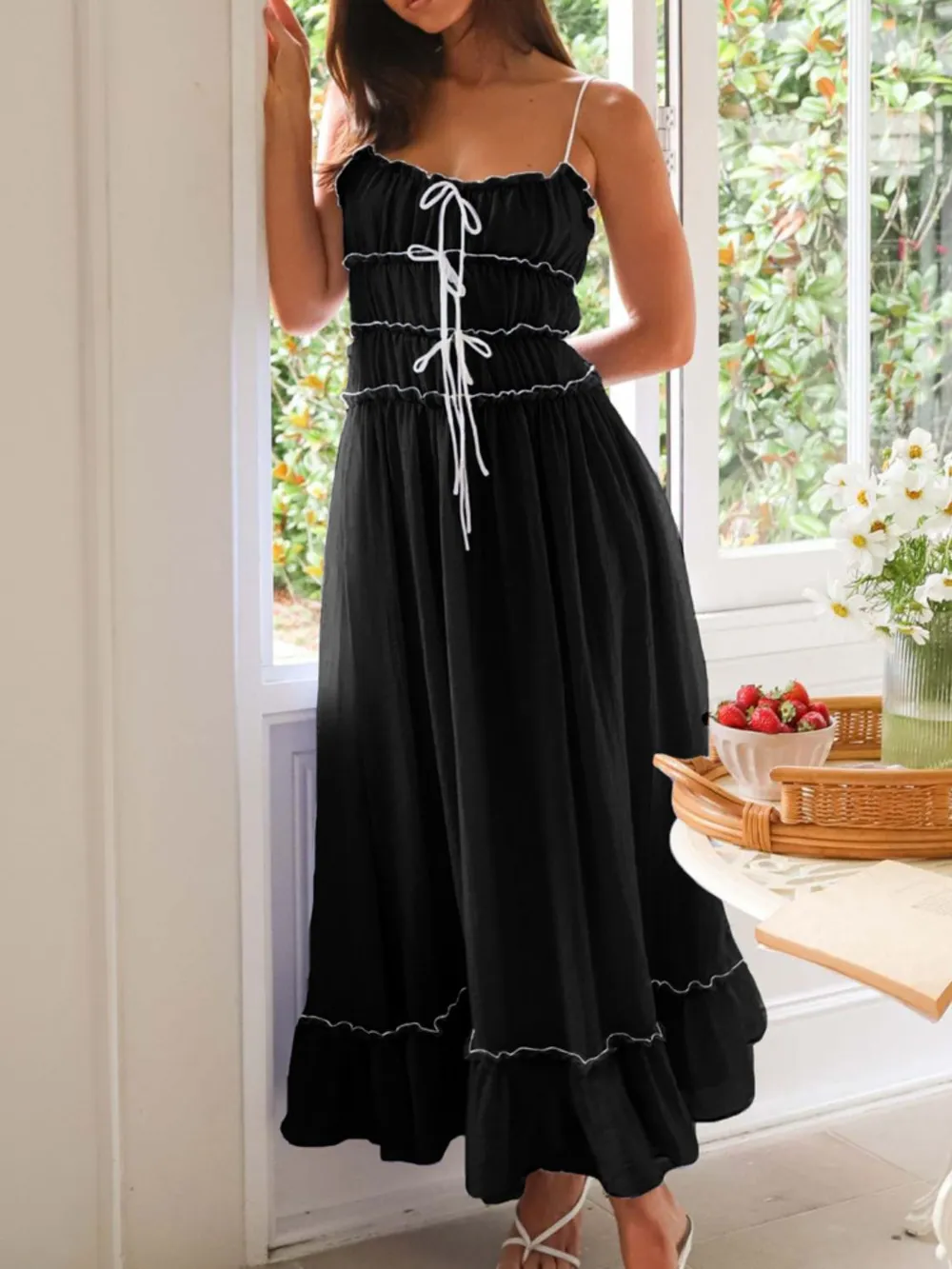 Frill Ruffled Hem Midi Cami Dress, image 4