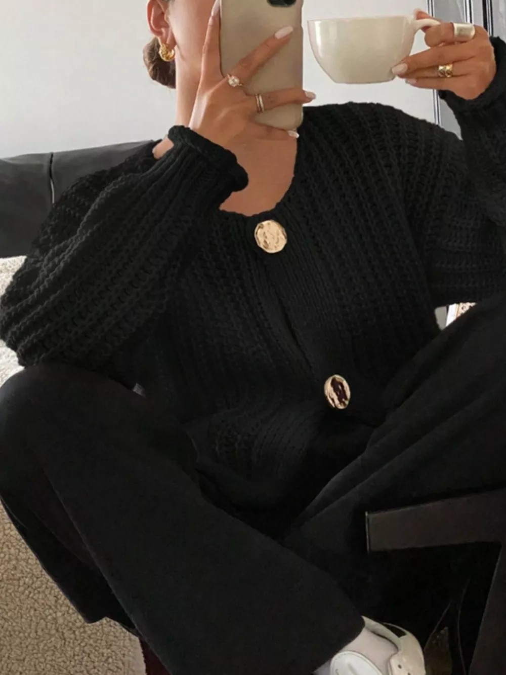 Button Up Dropped Shoulder Cardigan, image 4