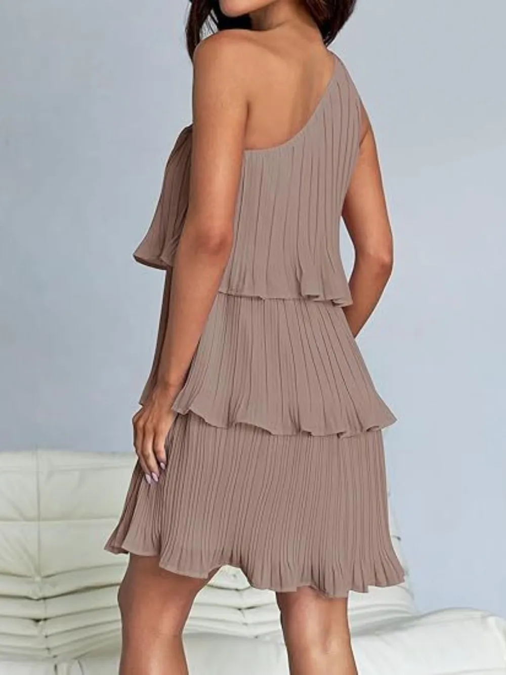 Layered Single Shoulder Mini Dress, image 16