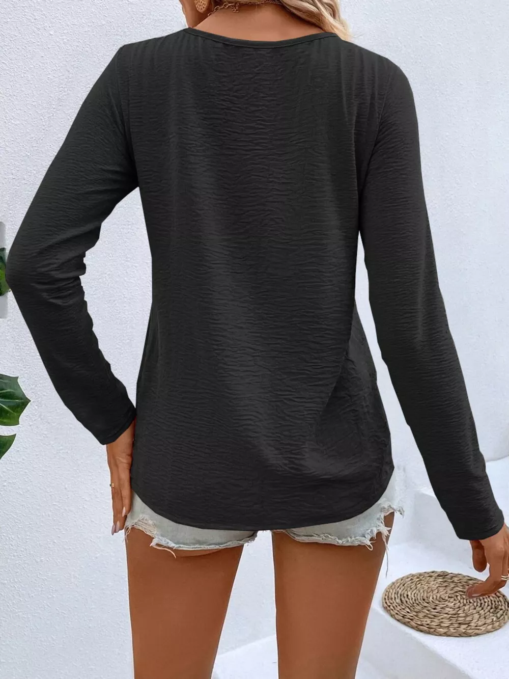 Full Size V-Neck Decor Button Long Sleeve T-Shirt Plus Size, image 6