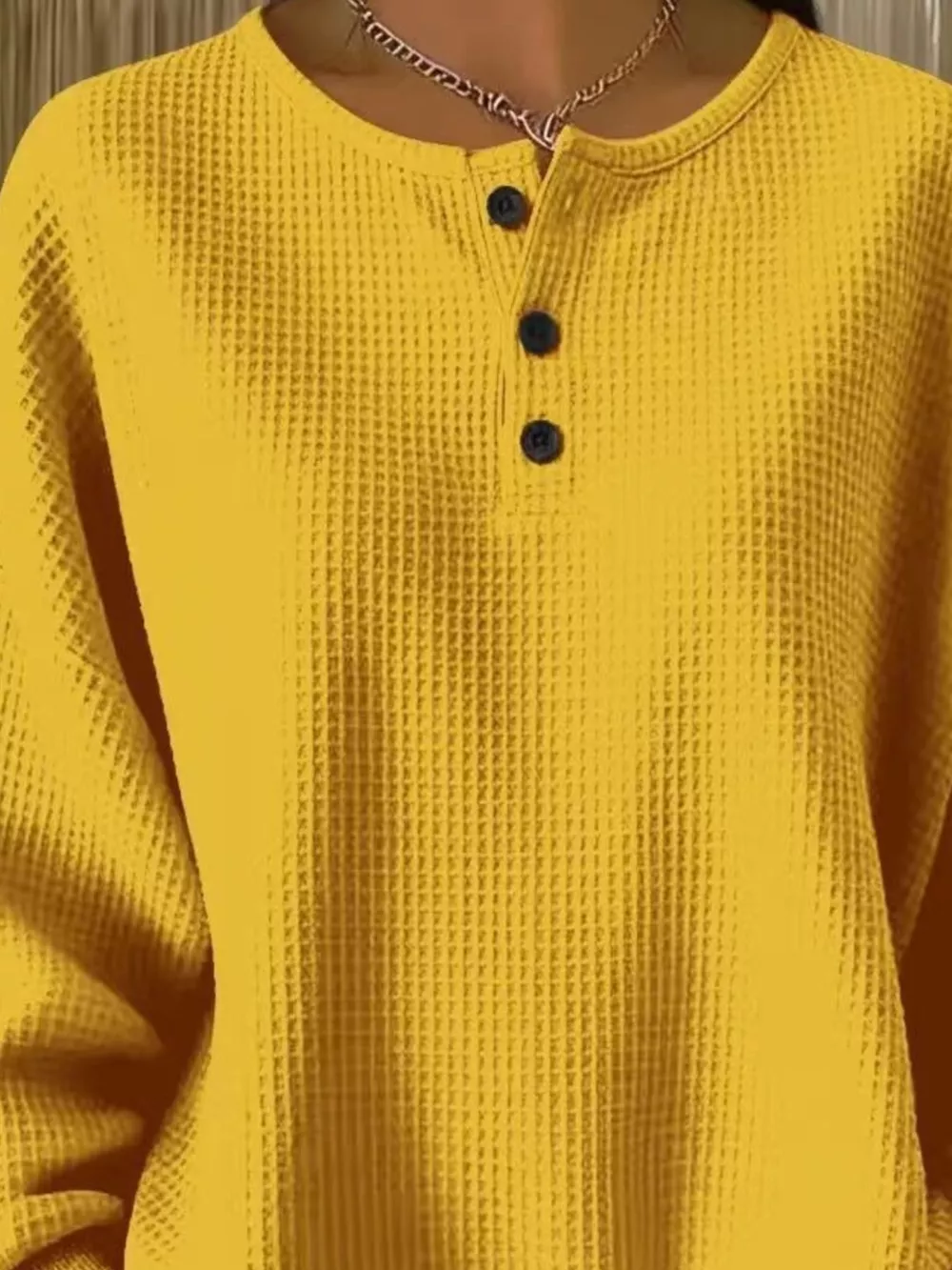 Full Size Waffle Knit Button Detail Top Plus Size, image 4
