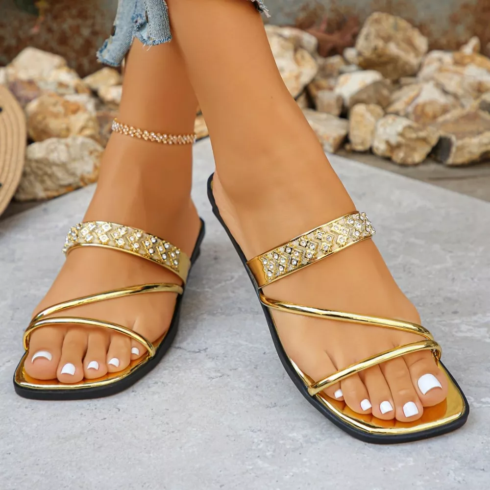 Rhinestone Strappy Flat Sandals, image 4