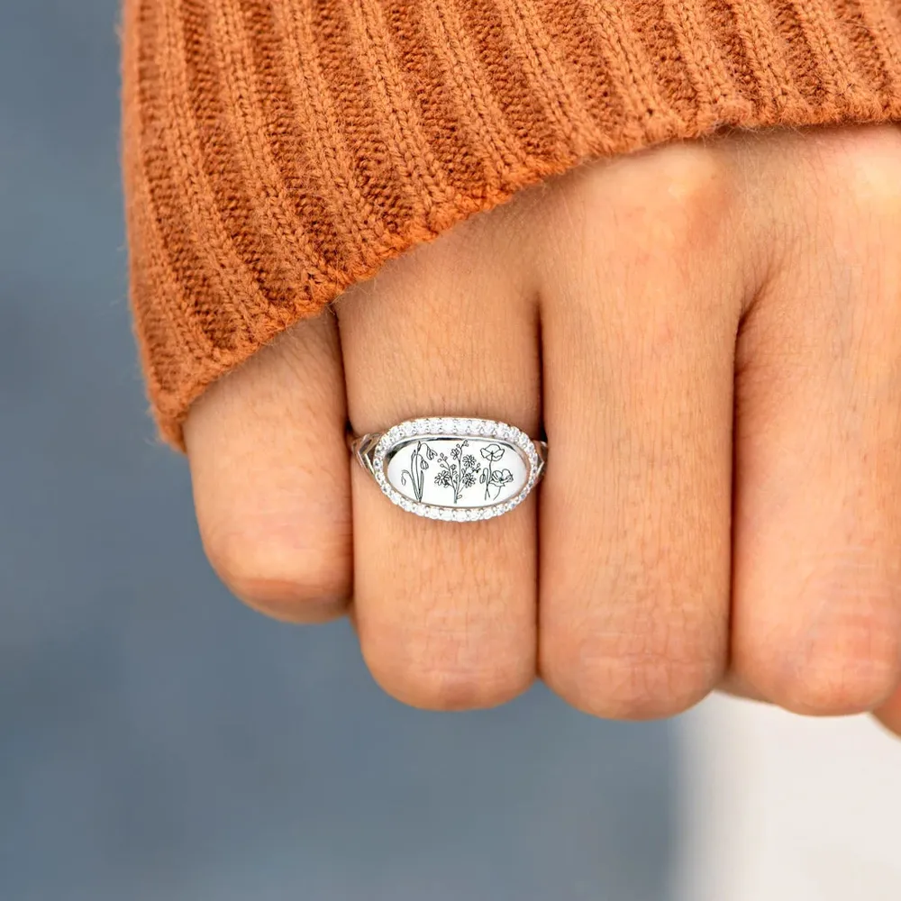 Flower Epoxy Gum Oil Inlaid Zircon Ring, image 2