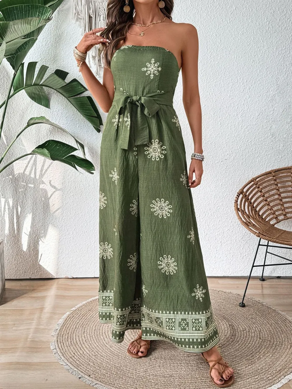 Printed Wide Leg Tube Jumpsuit, image 3