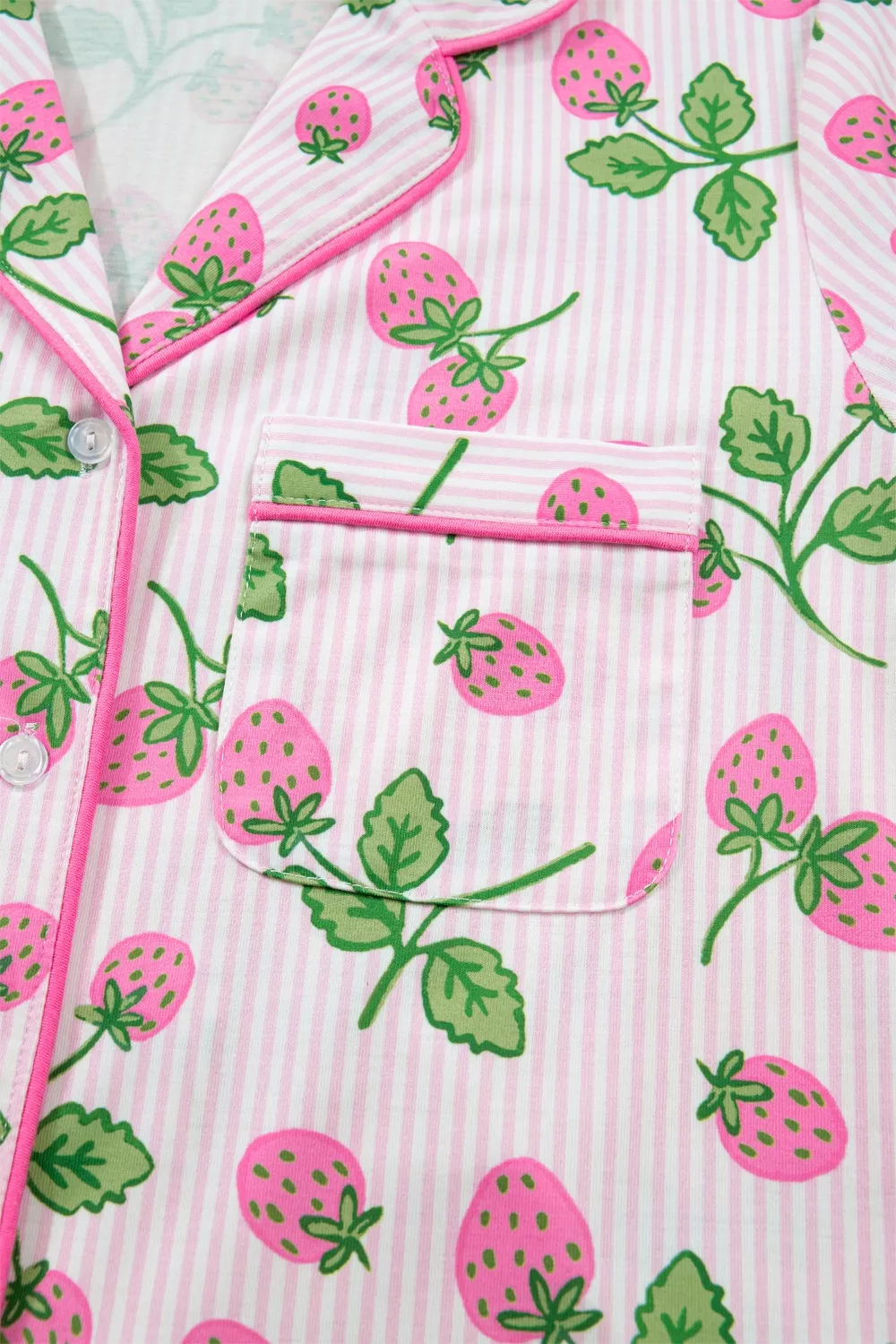 Striped Strawberry Print Lapel Shirt Drawstring Shorts 2pcs Pajama Set, image 6