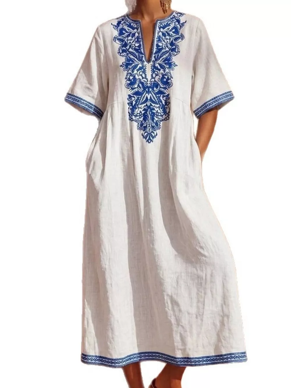 Printed Notched Half Sleeve Midi Dress, image 4