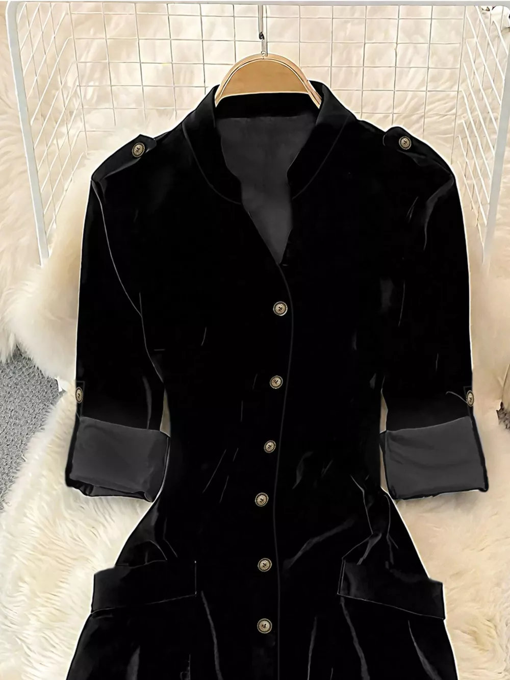 Velvet Button-Down Midi Dress, image 3