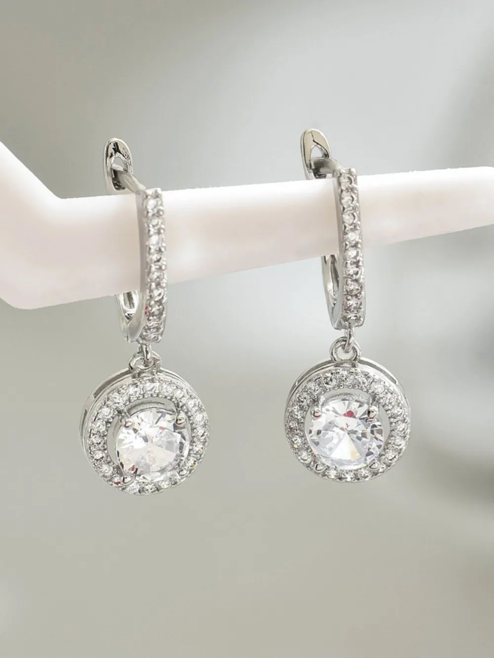 Stainless Steel Zircon Drop Earrings, image 2