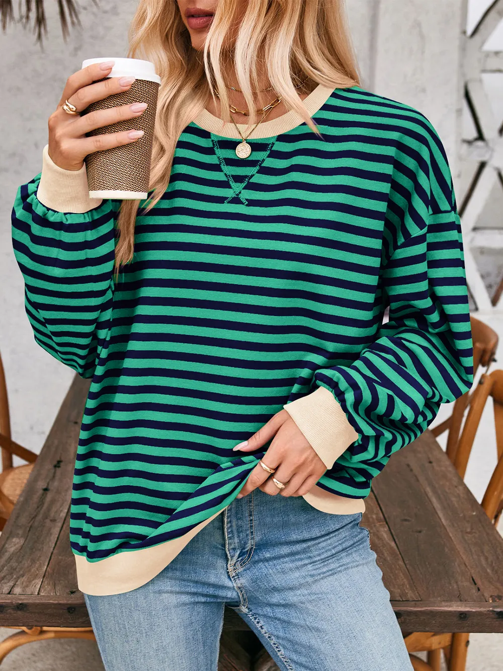 Contrast Striped Long Sleeve Sweatshirt, image 12