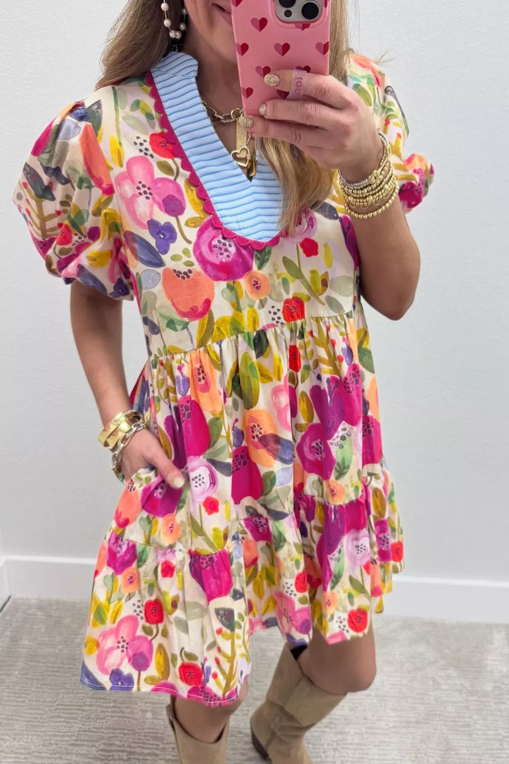 Floral Print Tiered Mini Dress, image 3
