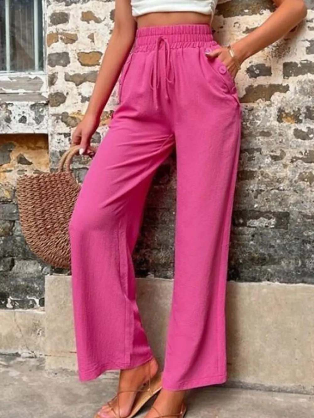 Tied High Waist Wide Leg Pants with Pockets, image 4