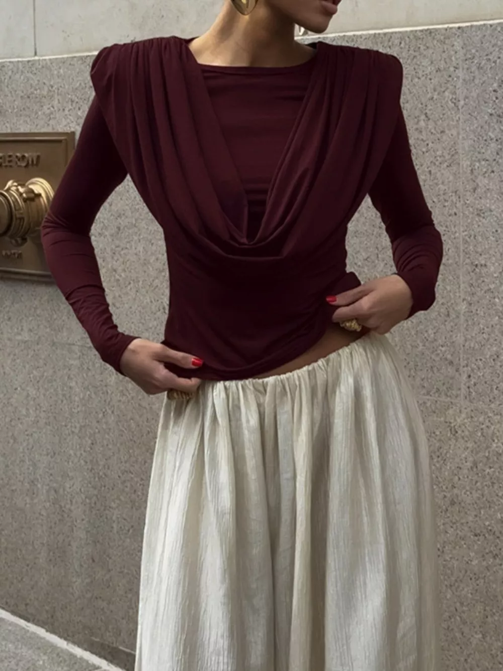 Ruched Long Sleeve T-Shirt, image 2